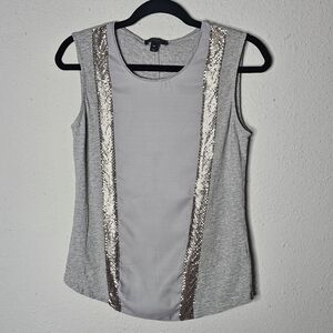 J CREW‎ Silver Metallic Sleeveless Tank Chiffon Panel Size XS